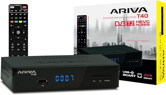 N/A Ferguson Ariva T40 DVB-T2 Receiver Triple Tuner mit Full HD, H.265/HEVC, PVR-Aufnahme, HDMI & USB für terrestrisches Fernsehen
