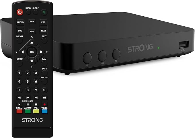 STRONG SRT8208 DVB-T2/T2/C Triple Tuner TV-Receiver mit Recorder, HEVC265, HDMI, Scart, USB, Dolby Digital Plus, FM Tuner - Schwarz