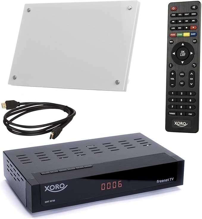Xoro MAS Elektronik HRT 8730 DVB-T2 Triple Tuner Receiver mit Antenne & HDMI Kabel, HDTV, PVR Ready, 6 Monate FREENET TV