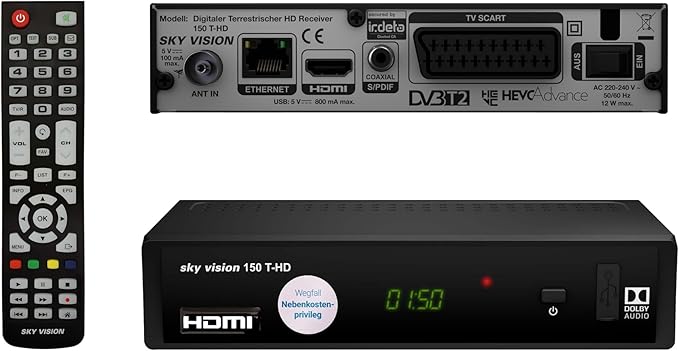 Sky Vision DVB-T HD Receiver für Italien & Deutschland mit Triple Tuner, Dolby Digital Plus & Sprachfernbedienung