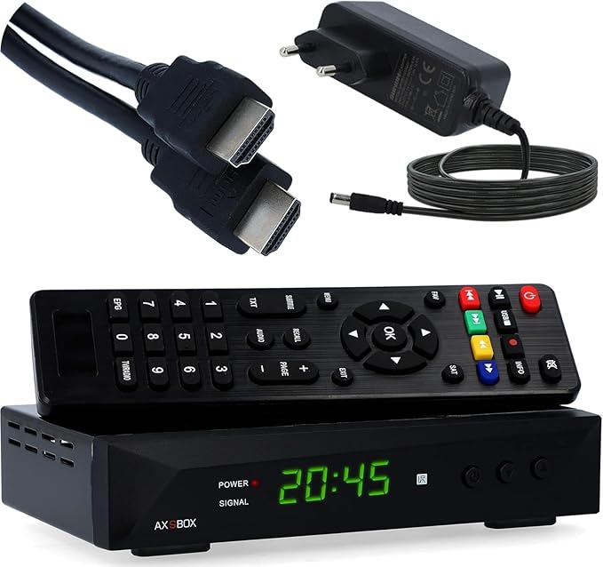 AX Technology SBOX Plus HD Receiver Schwarz, FULL HD, PVR, HDMI, USB, 12V für Camping, Zeitversetztes Fernsehen, Satelliten-Receiver Set mit