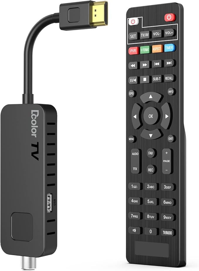 Dcolor DVB-S Sat Receiver HDMI Full-HD 1080P Satelliten TV Stick mit Triple Tuner, USB 2.0 Media Player, PVR-Rekorder und Astra Hotbird Vori