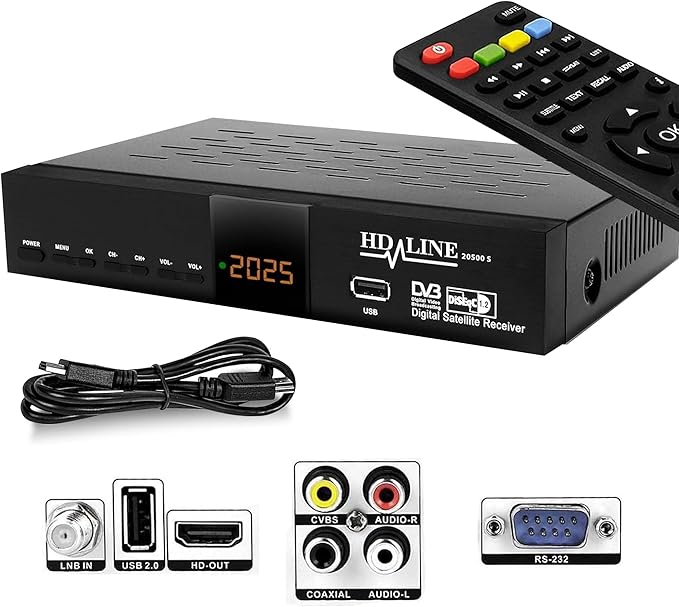 hd-line 20500 Digitaler Satelliten HD Receiver DVB-S/S2 Triple Tuner Full HD 1080p HDMI USB vorprogrammiert für Astra Hotbird Türksat