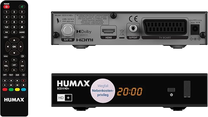 HUMAX Digital GmbH Humax Digital Eco II HD+ Satelliten-Receiver DVB-S2 Triple Tuner mit HD+ Karte 6 Monate, HDMI, SCART, geringer Stromverbrauch