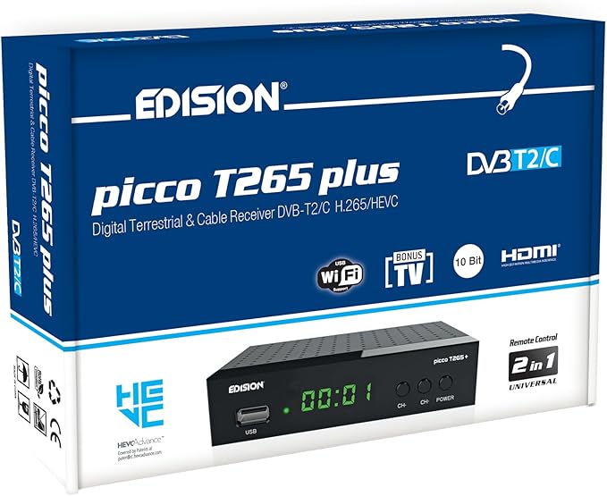 EDISION Picco T265 Plus DVB-T2/C Triple Tuner Receiver FHD, PVR, WiFi, Universal 2in1 Fernbedienung – 0029