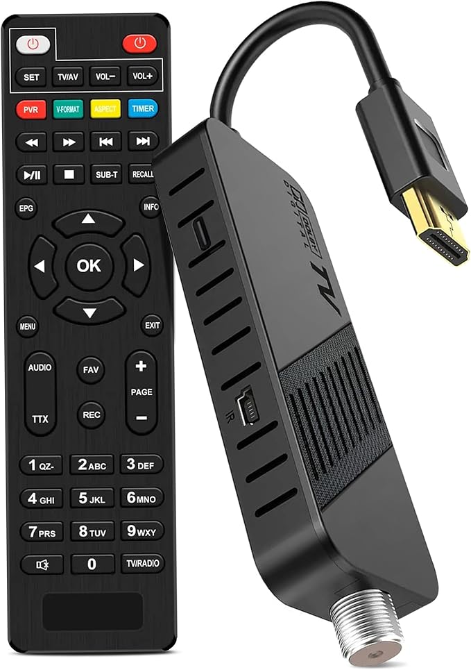 LEYF DVB-S2 Sat Receiver Full HD 1080P HDMI TV Stick mit Triple Tuner, Digitalanzeige, H265 HEVC, USB & Universal-Fernbedienung