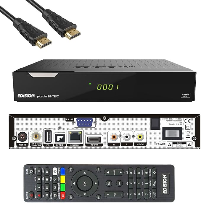 Nein Auslaufartikel (Produktion durch Edision PICCOLLO S2+T2/C Combo Receiver Triple Tuner DVB-S2/T2/C H.265/HEVC Full HD Schwarz inkl. HDMI Kabel