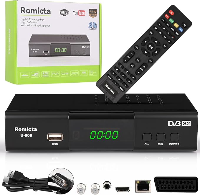 Romicta HD Satelliten-Receiver mit Triple Tuner, HDMI, PVR, USB Mediaplayer, EPG & LAN für freie Sender