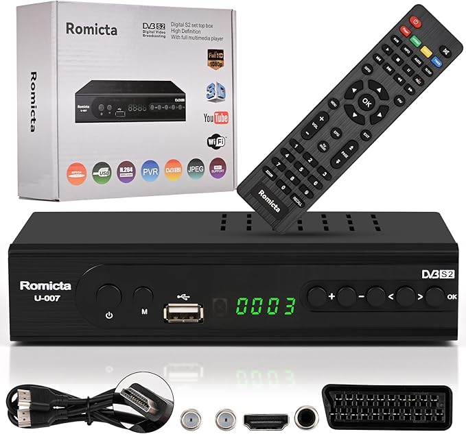 Romicta HD Satelliten-Receiver mit Triple Tuner, HDMI, PVR, USB Mediaplayer, EPG & YouTube