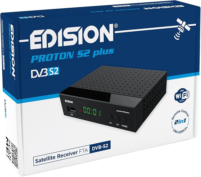 EDISION Proton S2 Plus Full HD Satelliten Receiver FTA Triple Tuner, WiFi, Unicable, 2in1 Fernbedienung, DVB-S2 – 0031