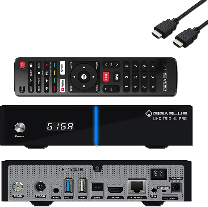 HTS e-com GigaBlue UHD Trio 4K PRO Triple Tuner Receiver mit 1200Mbps WiFi, DVB-S2X/C/T2, 4K UHD, Media Wiedergabe & PVR Funktion – TRIO