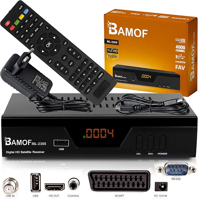 hd-line Bamof 2305 Digital Satelliten Receiver Triple Tuner - HDTV, DVB-S/S2, HDMI, SCART, 2x USB, Full HD 1080p, vorprogrammiert für Astra