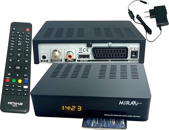 N/A Amiko MIRA3 HD Sat Receiver mit Aufnahmefunktion, WiFi, 12V Netzteil, Kartenslot, HDMI, PVR, USB, SCART, Coaxial